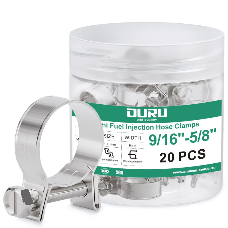20PCS 3/8" Fuel Line Clamp 304 Stainless Steel,Adjustable 9/16"-5/8" Dia (14-16mm) Mini Fuel Injection Gas Line Hose Clamps,Pipe Clamp for Automotive,Diesel Petrol Pipe 9/16"-5/8" (14-16mm)