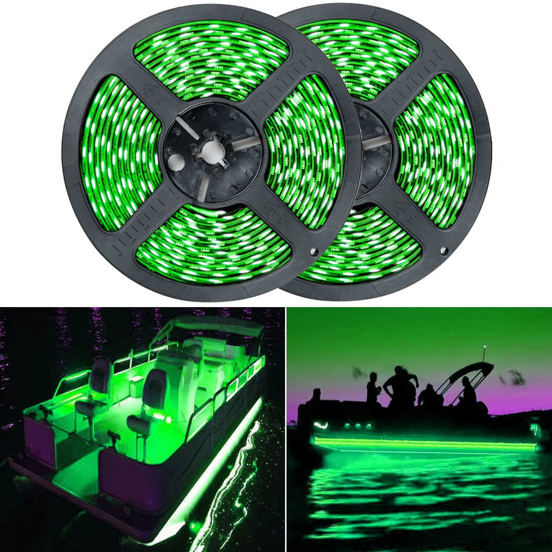 Seaponer Pontoon Boat Light - LED Strip for Duck, Bass, Sail, Kayak - Flexible Deck & Interior Courtesy Lights - Green, 12v 10m (32.8ft)