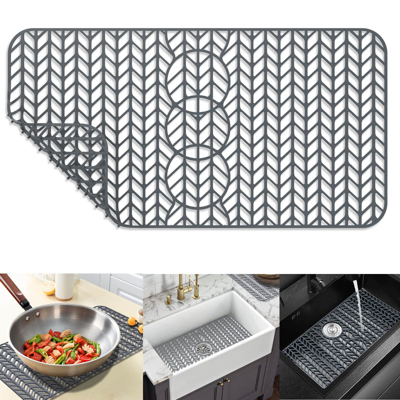 Sink Protectors for Kitchen Sink 16x12 & 18x12 & 19x13 & 24x12.5 & 26x14 & 28x14 & 29.5x15,Silicone kitchen sink mats protector for bottom of farmhouse sink(29.5"x15"Grey) 29.5"x15" Gray