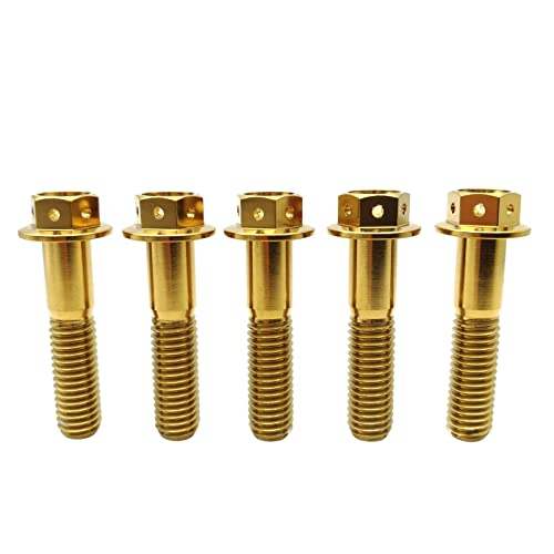 RISON Titanium Flange Hex Head Bolts Gold GR5 M10x1.25x40mm Screws Pack of 5