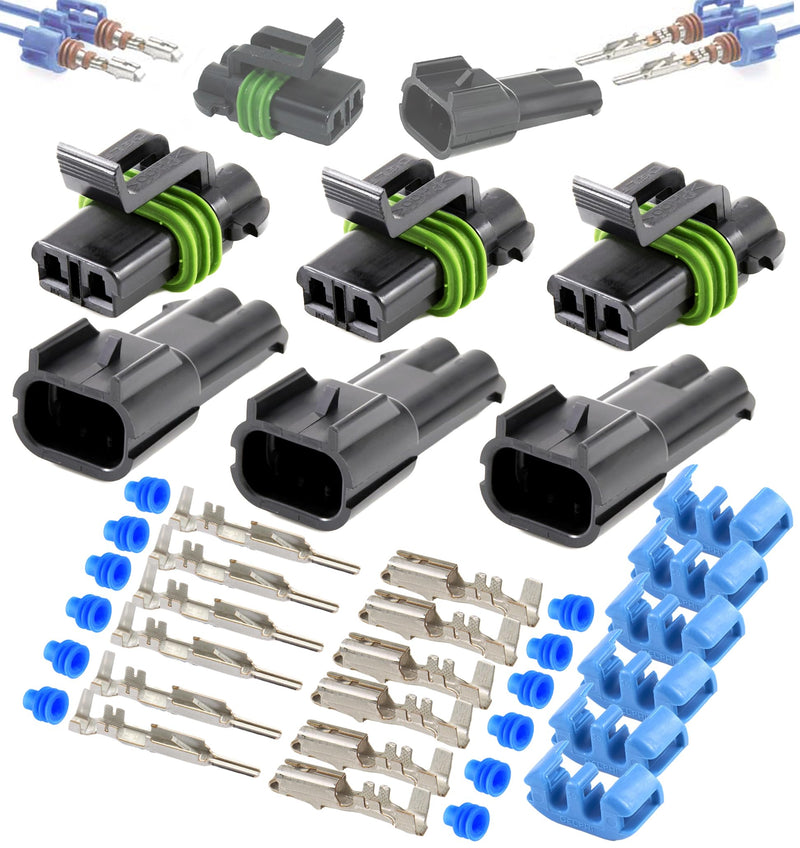 3-Pack (2-PIN) 30Amp Metri-Pack Waterproof Connector Terminals and Seals 12-10awg 2-Pin