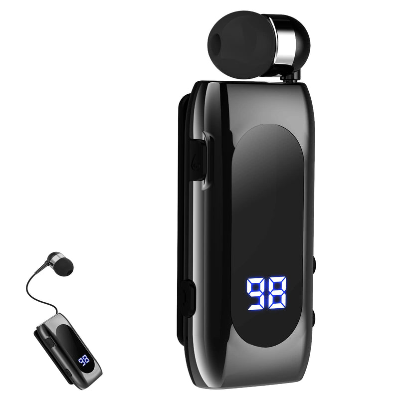 Retractable Wireless Headset Headphone Stereo Earphone V5.0 Noise Cancelling Mic Clip on Earpiece Comfortable HandsFree Headset 20Hrs Talking Time Sports Business Trucker Driver Earbud Iron Black
