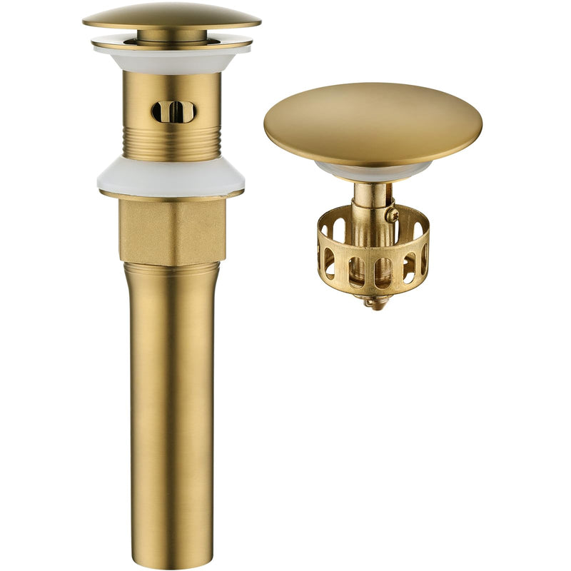 KAIYING Pop Up Drain, Bathroom Sink Drain Stopper with Overflow, Vessel Sink Drain Assembly with Detachable Basket Stopper, Anti-Explosion and Anti-Clogging Drain Strainer (Brushed Brass) Brushed Brass