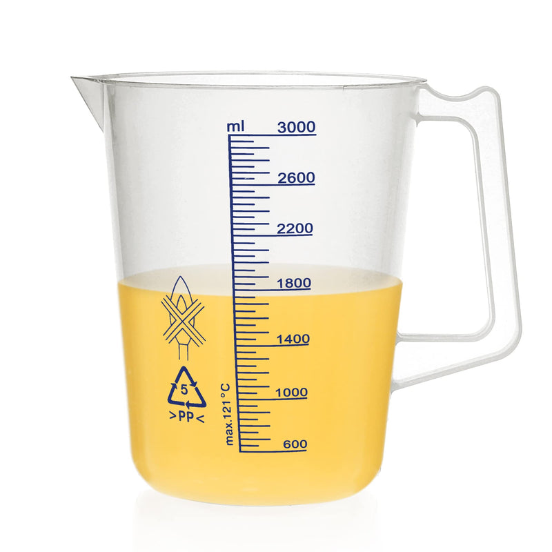 ULAB Scientific Beakers, Plastic Beakers with Handle, Printed Graduation in Blue, Vol. 3000ml(101oz), UBP1019 Vol.3000ml with handle,blue printed graduation