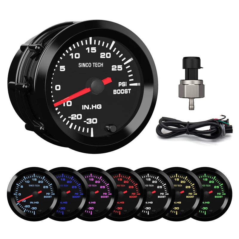 7 Color Gauge Kit 2" 52mm Automobile Backlight Pointer Car Meter with Sensor (Boost Gauge) Boost Gauge