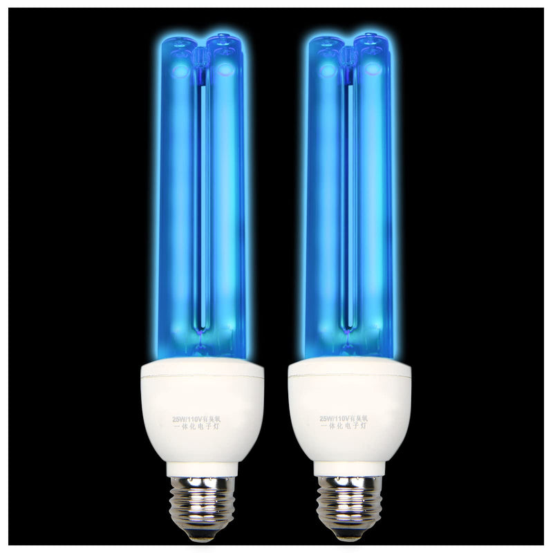BAIMNOCM 2 Pack UV Light Bulb with Ozone 25 Watt, UVC Bulb 185nm/254nm Dual Wavelength for Whole Room (Up to 400 Sq.Ft), E26 Base 2 Pack ( Ozone )