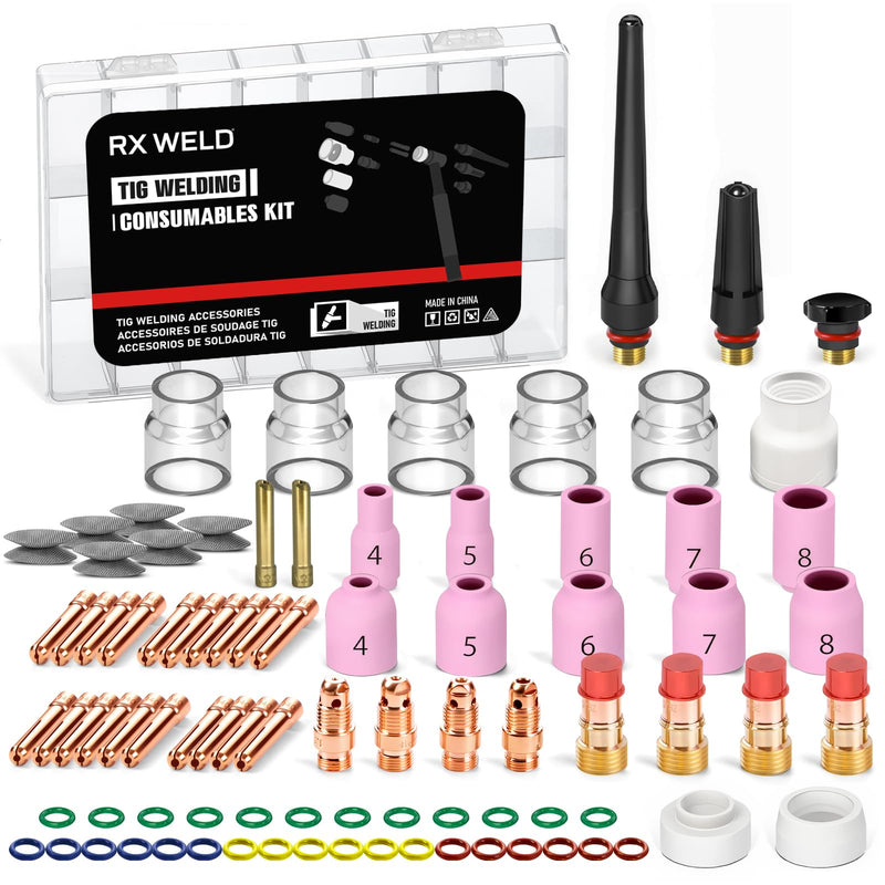 RX WELD 87PCS TIG Welding Accessories Torch Kit Stubby Gas Lens #10#12 lass Cup For WP-17/18/26 87 PCS