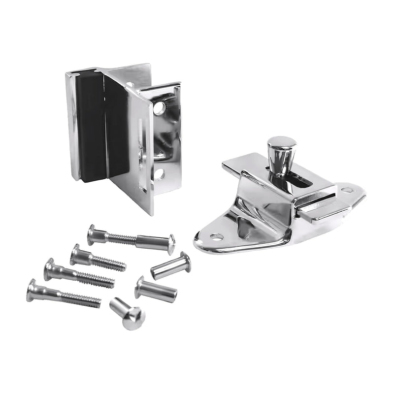 Brixwell Slide Latch and Keeper Set with Chrome Plated Finish, Zinc Material, Surface-Mounted, 3-1/2" Latch Hole Centers, Fits 1-1/4" Square Edge Pilaster, Includes Fasteners
