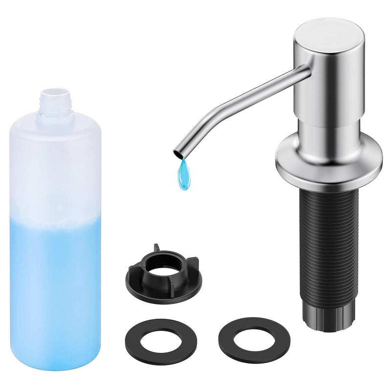 FORIOUS Brushed Nickel Soap Dispenser for Kitchen Sink with 500ML/18OZ Bottle, Lotion Dispenser Built in Refill from The Top for Countertop Sink Stainless Steel
