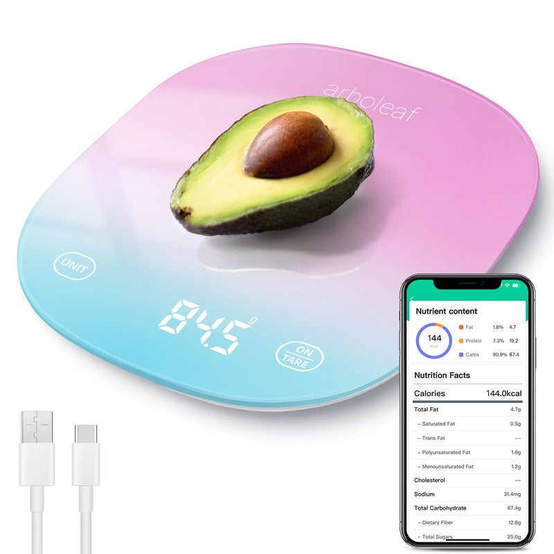 arboleaf Food Scale Rechargeable, Food Scales Digital Weight Grams and oz, Kitchen Scales Digital Weight, Smart Baking Measuring Food Scales for Kitchen Gift, Weight Loss, 0.1oz/0.5g, 22lbs/10kg Colour