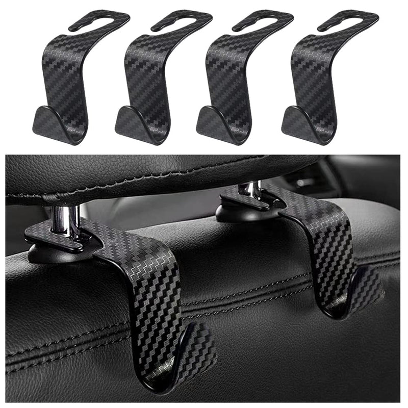 Utility Car Headrest Hidden Hook 33lb(Max) Car Hooks for Purses and Bags,Hard Hat Holder for Truck Seat Hanger Storage Organizer for Coats,Umbrellas,Grocery Bags,Handbags Universal Car Accessories Carbon Fiber-4pcs