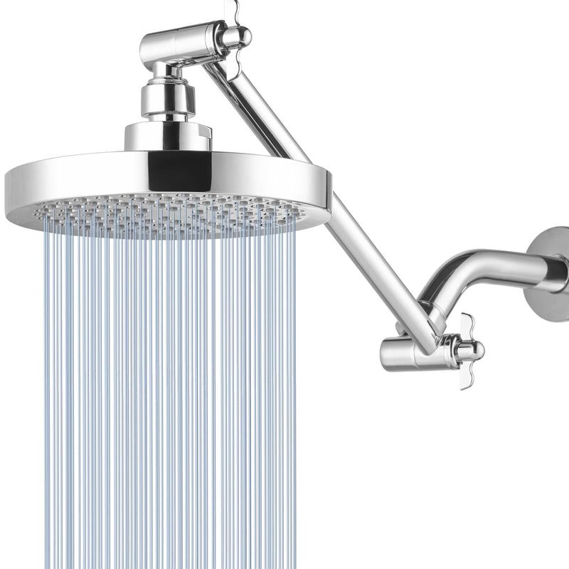 High Pressure Rain Shower Head with 11'' Extension Arm - High Flow Rainfall Showerhead - Luxury Modern Look - Pressure Boosting(Round, Chrome) 6" Round