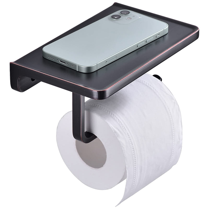 Toilet Paper Holder with Phone Shelf Storage, Wall Mounted Bathroom Accessories Rustproof Tissue Roll Holders Dispenser, Oil Rubbed Bronze