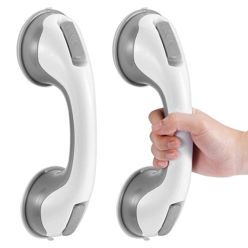 Grab Bars for Bathtubs and Showers, 12 Inch Shower Handle Strong Suction Cup Grab Bar for Shower Chair Stool, Bathroom Safety Bar for Seniors, Elderly, Handicap (2 Pack) 2 Pack Gray
