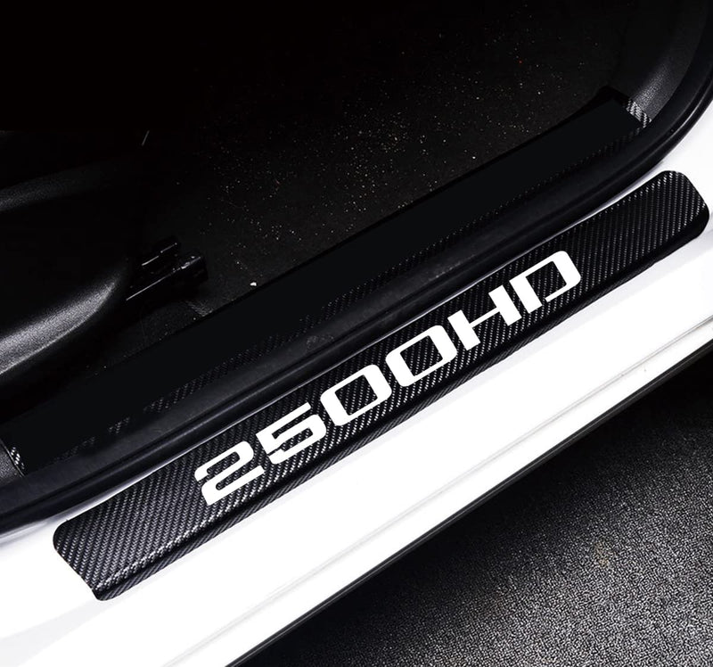 MAXDOOL 4Pcs Car Door Sill Protector Reflective 4D Carbon Fiber Sticker Decoration Door Entry Guard Door Sill Scuff Plate Stickers Compatible with Silverado Sierra 2500HD (White) White 2500HD