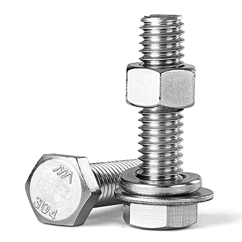 3/8-16 x 3-1/2" Hex Head Bolts Screws, Nuts, Flat and Lock Washers Assortment Kit, 304 Stainless Steel(18-8), Machine Fully Thread, Bright Finish 5Sets 3/8-16 x 3-1/2" (5Sets)