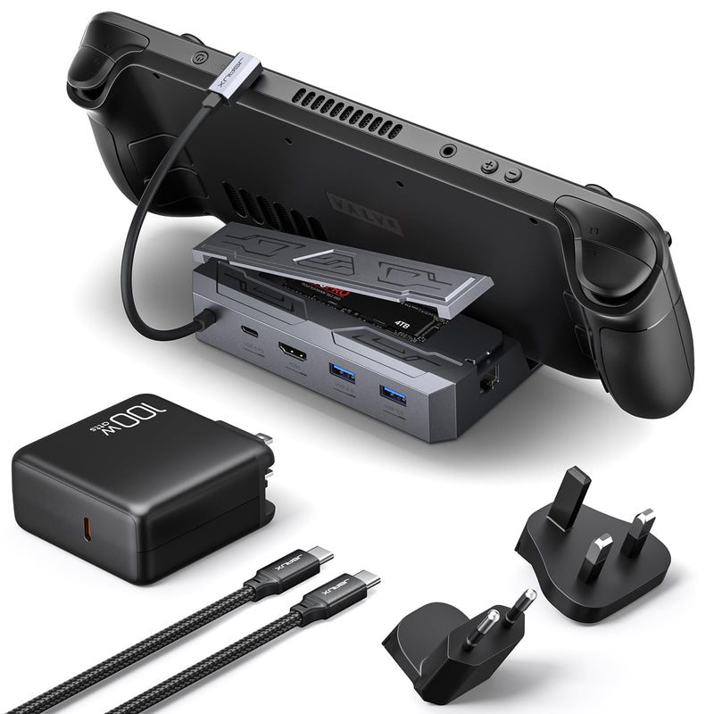 JSAUX Steam Deck Dock with 100W Charger, 6-in-1 M.2 Docking Station for Steam Deck/ROG Ally, 4K@60Hz HDMI, Gigabit Ethernet, PD 100W, 10Gbps USB A&C 3.2, M.2 Slot (Up to 2TB)-HB0604 (SSD Not Included)