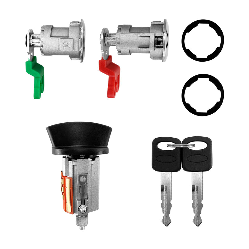Door Lock Cylinders & Ignition Switch with Keys, Compatible with 97-08 Ford E150/250/350, 97-07 Ranger, 97-03 Explorer, 01-05 Explorer Sport Trac & More, Replace# LC6177, DL5886 X2, 597638 (No chip) LC6177 + DL5886 X2 + 597638