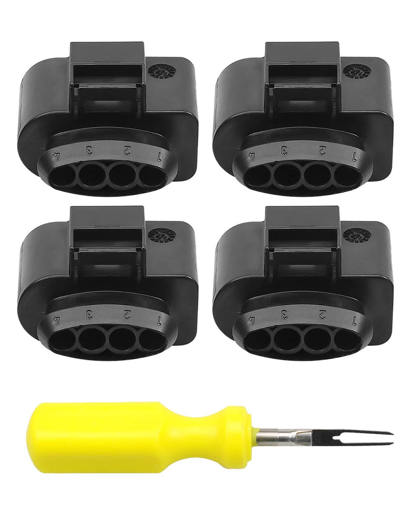 Ignition Coil Connector Repair Kit with 4PCS Harness Plug and 1PCS 0.3CM Space Take-up Tool Fit for VW Passat Phaeton Polo SKODA Octavia Rapid Superb Yeti AUDI A1-A8 Q7 TT Replace 4B0973724