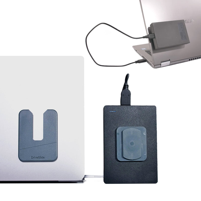 Aesthetic Portable Computer Mounted External Hard Drive and Hub Holder to Organize Laptop Workspace and Declutter Cable with Lock System (1 DriveSlide (Gray)) 1 DriveSlide (Gray)