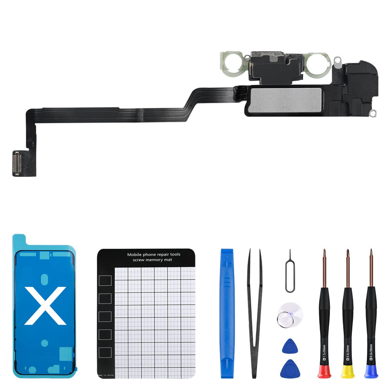 for iPhone X Earpiece Front Speaker Replacement Repair for iPhone 10 OEM Ear Module with Ambient Light Sensor Proximity Sensor Connector Fix Tools Kit for A1865 A1901 A1902