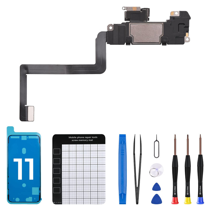 for iPhone 11 Earpiece Front Speaker Replacement Repair 6.1", Ear Module Part OEM with Ambient Light Sensor Flex Cable Connector Proximity Sensor Fix Tools Kit iPhone11 for A2111 A2223 A2221