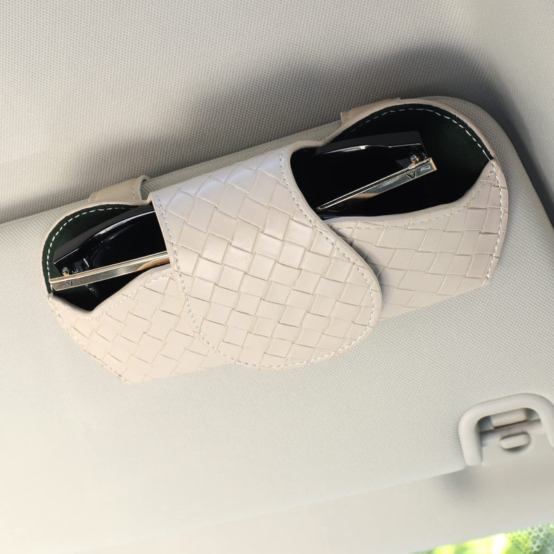 KINIVA Sunglasses Holder for Car Visor Leather Glasses Case with Clips for Car Visor Automotive Interior Visor Accessories Apply to All Car Models (09 Beige) 09 Beige