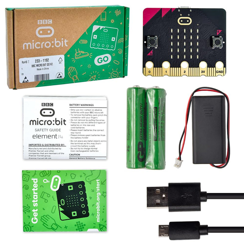 KEYESTUDIO Micro:bit V2 Go Kit Original Microbit V2 Starter Kit, with Micro:bit V2, Battery Holder, Micro USB Cable
