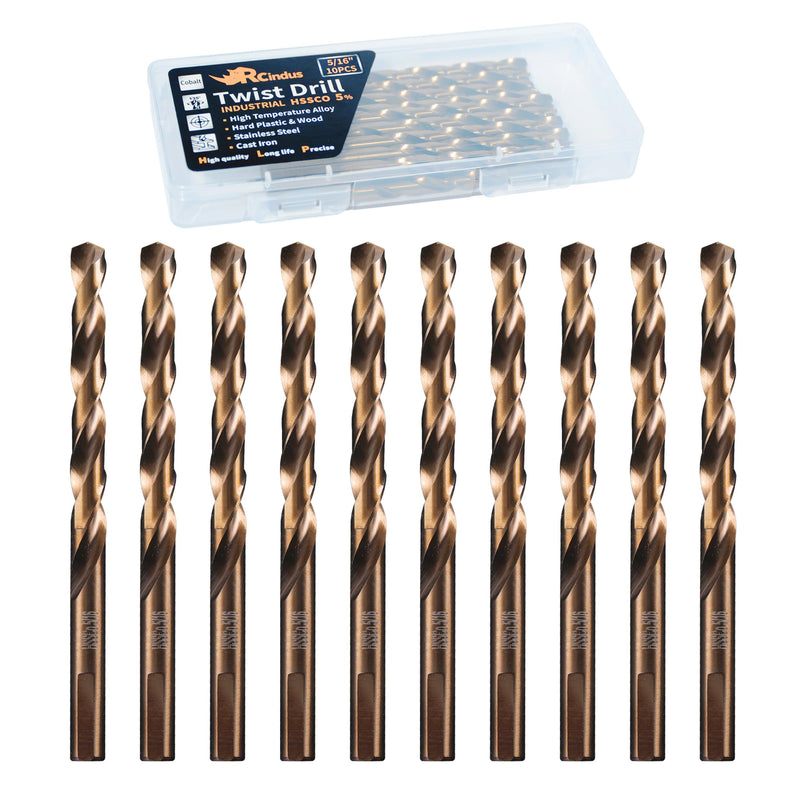 (10PCS) 5/16" Cobalt Drill Bit, HSS M35 Metal Drill Bits for Steel, Stainless Steel, Cast Iron, Hard Plastic and Wood 5/16 10PCS Cobalt