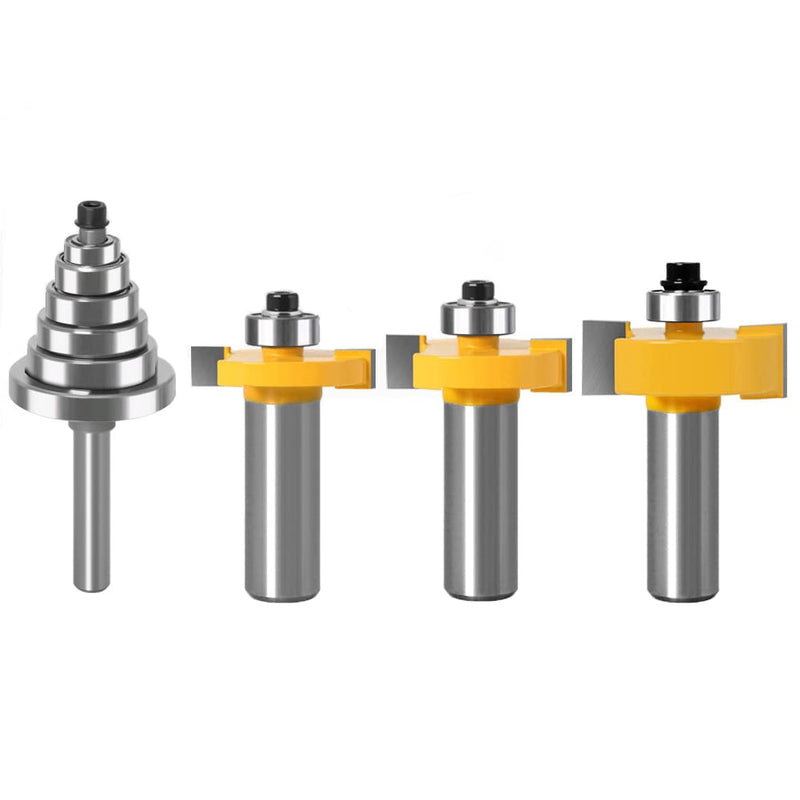 1/2 Inch Shank Rabbet Router Bit Set, 3 Pieces Rabbeting Router Bit with 6 Bearings Set (1/8", 1/4", 5/16", 3/8", 7/16", 1/2" Bearings) (1/2 Inch) 1/2 Inch shank