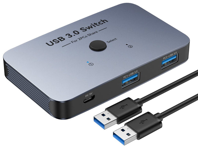 USB Switch, ABLEWE Aluminum USB Switcher 2 Computers Sharing 4 USB Devices for PC Printer Scanner Mouse Keyboard with 2 Pack USB 3.0 Cable