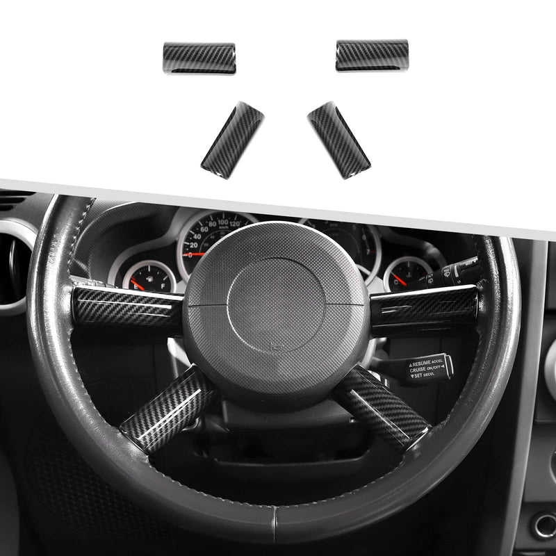Jimen Compatible with Jeep Wrangler JK JKU 2007-2010, 4PCS Car Steering Wheel Overlay Cover Interior Trim Accessories (Carbon Fiber) Carbon Fiber