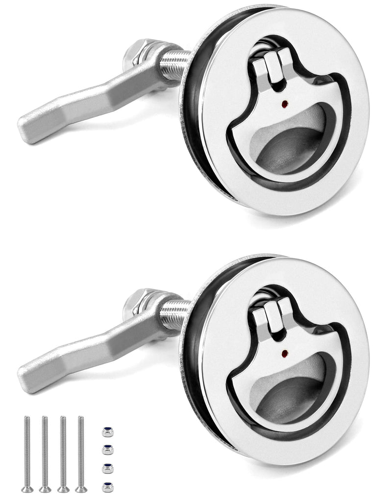 QWORK Boat Cam Latch, 2 Pack Marine 316 Stainless Steel Marine Boat Floor Buckle Hatch Latch, Flush Turning Lift Handle Lock