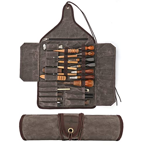 TOURBON Waxed Canvas Tool Roll Up Bag with 25 Divided Storage Slots