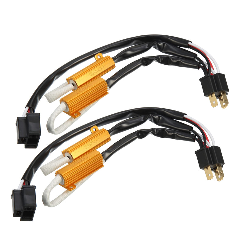 X AUTOHAUX 2Pcs 9003 H4 HB2 LED Headlight Load Resistor Kit Dual 50W 8ohm Anti-flicker Relay Error Free Decoder Warning Canceller Fog Bulbs Harness Adapter