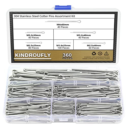 360 Pieces 6 Sizes Cotter Pins Assortment Kit, 304 Stainless Steel 360