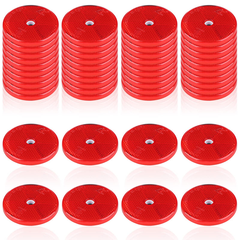 Kingdder 48 Pcs Front Reflector Round Reflector for Driveway Fence Gate Posts Trailers Safety Reflectors with Center Mounting Holes Automobiles Boats Mailboxes Reflector (Red) Red