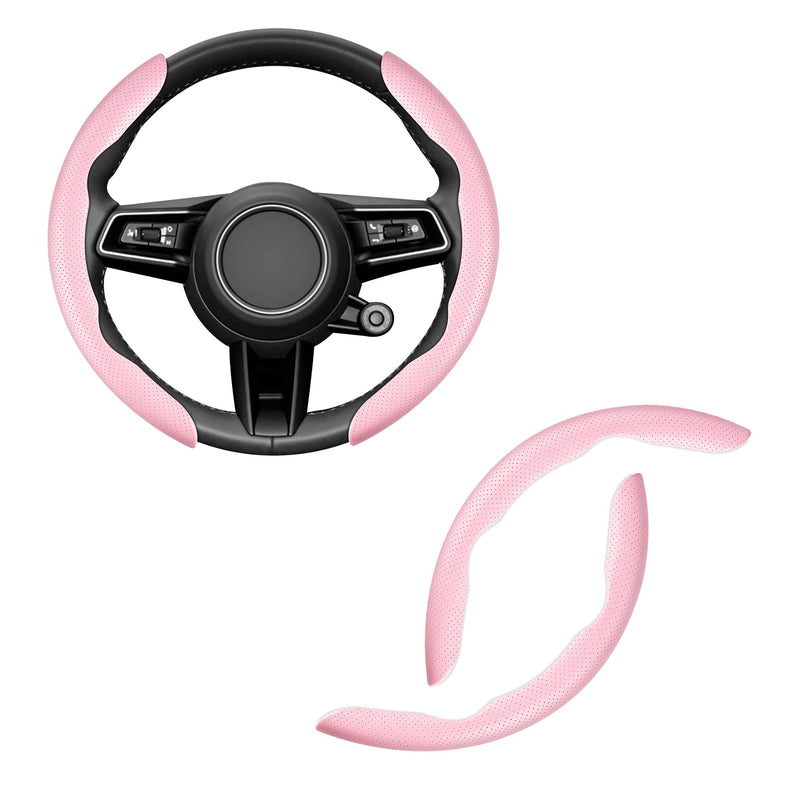 Amiss Car Nappa Leather Steering Wheel Cover, Segmented Steering Wheel Protector, Universal 99% Car Wheel Cover Protector (Pink) pink