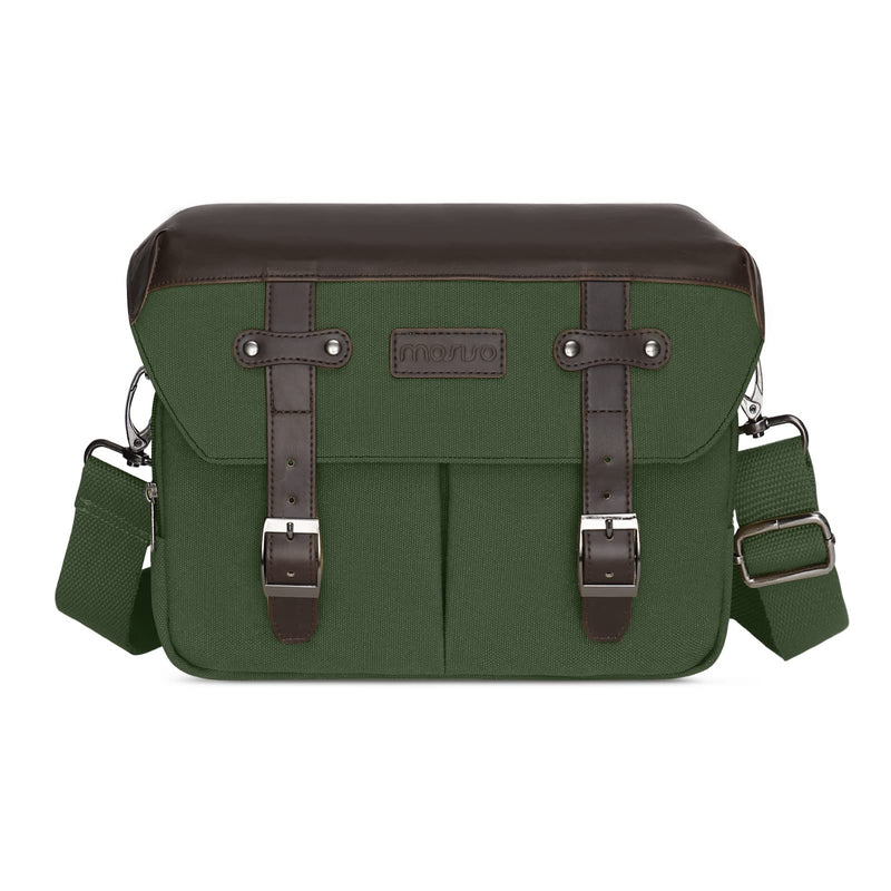 MOSISO Camera Case Crossbody Shoulder Messenger Photography Bag, Army Green | DSLR/SLR/Mirrorless Vintage PU Leather Flap Gadget Bag with Rain Cover Compatible with Canon/Nikon/Sony Camera and Lens