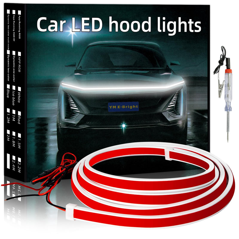 YM E-Bright Led Hood Light Strip Exterior Car Led Strip Light Waterproof Flexible DRL Dynamic Scan Start Up Hoodbeam Kit Daytime Running Lights for Car,Truck,SUV,12V 59inch,White,1 Set Dynamic White 59 inches