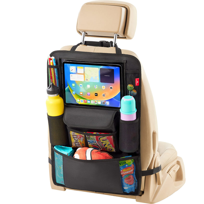 Helteko Car Seat Organizer, Ultra Version Kids Backseat Car Organizers and Storage, Waterproof Back Seat Protector Kick Mats with Tablet Holder 12" Car Accessories Interior, Black 1 Pack