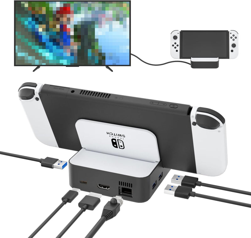 Upgraded Switch TV Dock for Nintendo Switch/Switch OLED, MVIIOE Switch Docking Station with Ethernet LAN, Support YouTube, 4K@60HZ 1080P HDMI 2.0 Port, 3 USB Ports & PD Fast Charging White
