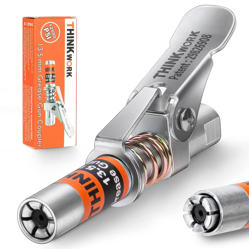 THINKWORK Grease Gun Coupler, 0.53" Grease Gun Tips, Strong Lock on Greases Gun Couplers, 12000 PSI Quick Release Grease Coupler, Compatible with All Grease Guns 1/8" NPT Grease Gun Fitting 12000PSI Upgraded Grease Gun
