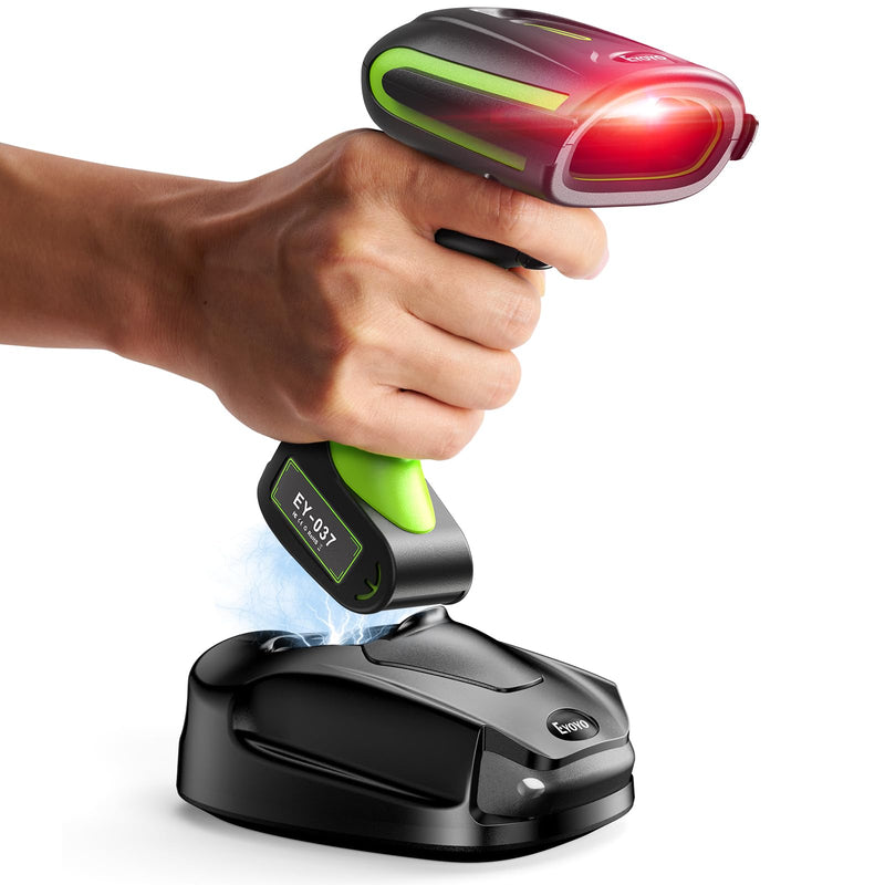 Eyoyo 2D QR Industrial Barcode Scanner with Wireless Charging Stand, Rugged Heavy Duty & IP65 Waterproof 3-in-1 Bluetooth & Wireless & USB Hands-Free Barcode Reader for Laptop Desktop Tablet Android with charging stand