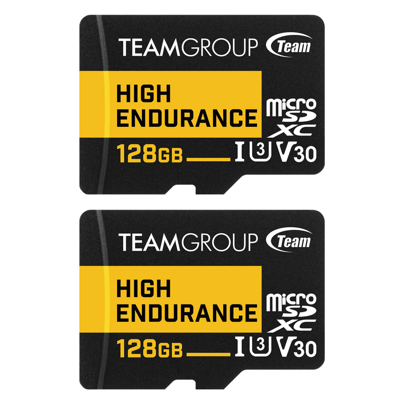TEAMGROUP HIGH Endurance 128GB 2 Pack Micro SDXC UHS-I U3 V30 100MB/s Designed for Monitoring Stable Durable Long Lasting Flash Memory Card Security Camera 4K&Full HD Video Recording THUSDX128GIV3067 128GB (2PACK)