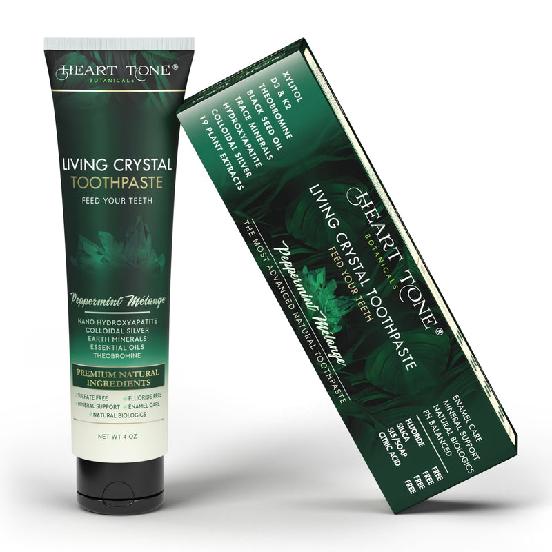 Theobromine & Hydroxyapatite Toothpaste | Living Crystal | Fluoride Free | Colloidal Silver, Bentonite Clay, L-Arginine | Low Abrasion Tested | Mint