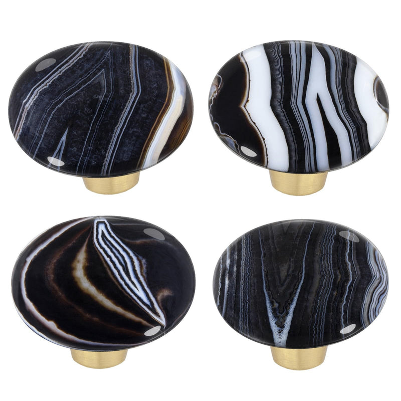 moonsix Set of 4 Oval Shape Crystal Stone Cabinet Drawer Knobs, Healing Chakra Cupboard Handles Decoration, Black Banded Agate