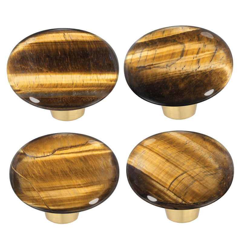moonsix Set of 4 Oval Shape Crystal Stone Cabinet Drawer Knobs, Healing Chakra Cupboard Handles Decoration, Tiger’s Eye Stone Brown