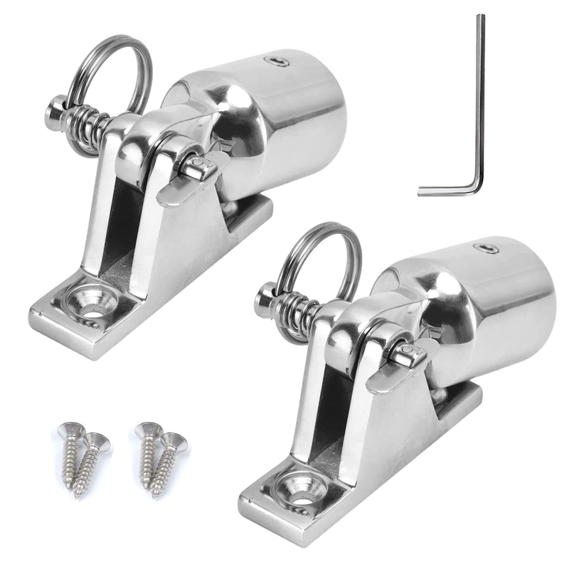Bimini Top Hardware, Deck Hinge with Quick Release Pin, Eye End Cap, 316 Stainless Steel (2 Pair) 1 INCH
