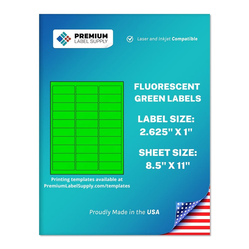 Premium Label Supply Bright Neon Color Fluorescent Stickers - 2.625" x 1" Address Labels - (Fluorescent Green, 750 Labels) Fluorescent Green